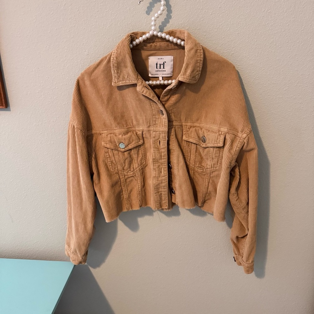 Zara Tan Corduroy Cropped Jacket